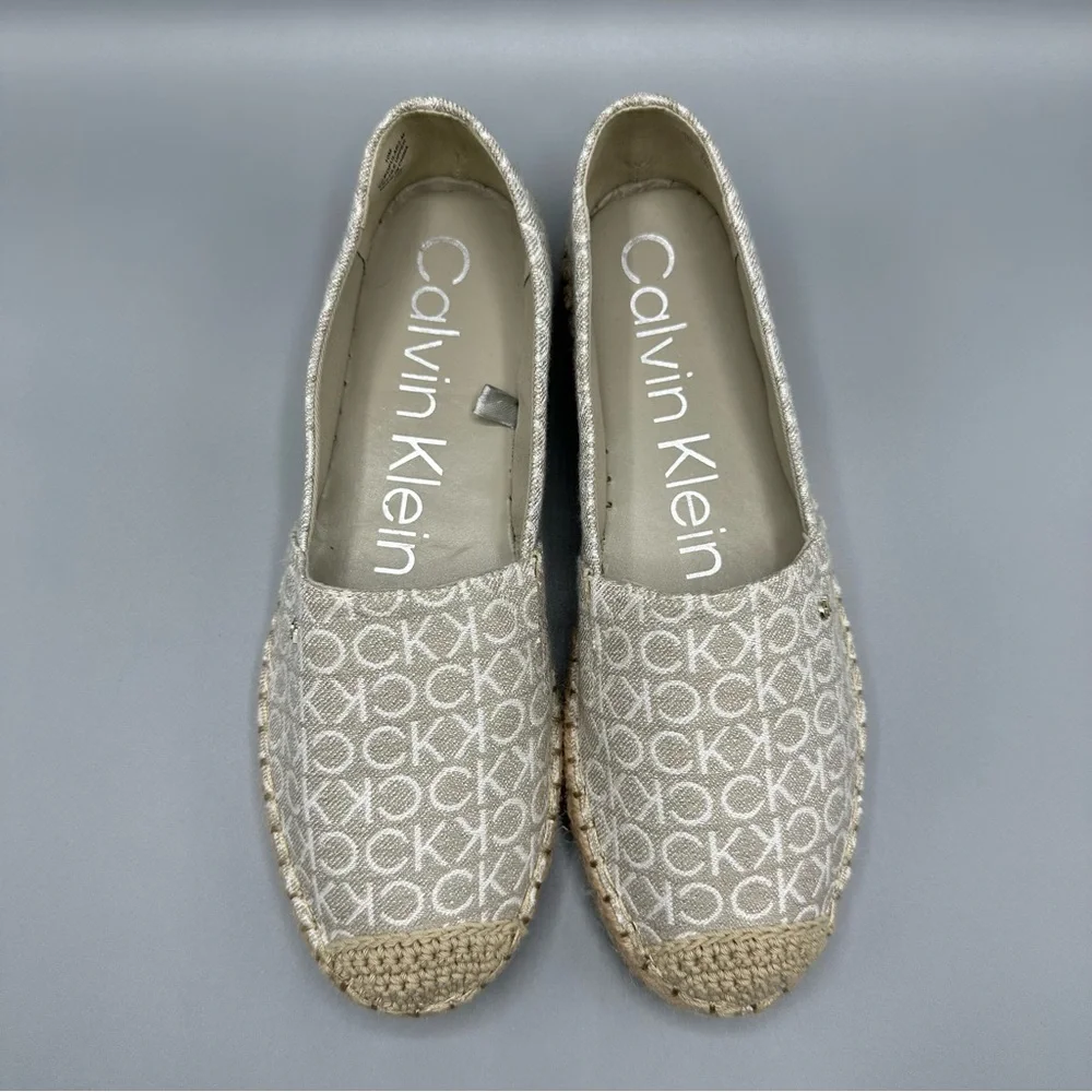 Calvin Klein Womens Flats Shoes Espadrille Monogram Signature Logo Size 10M